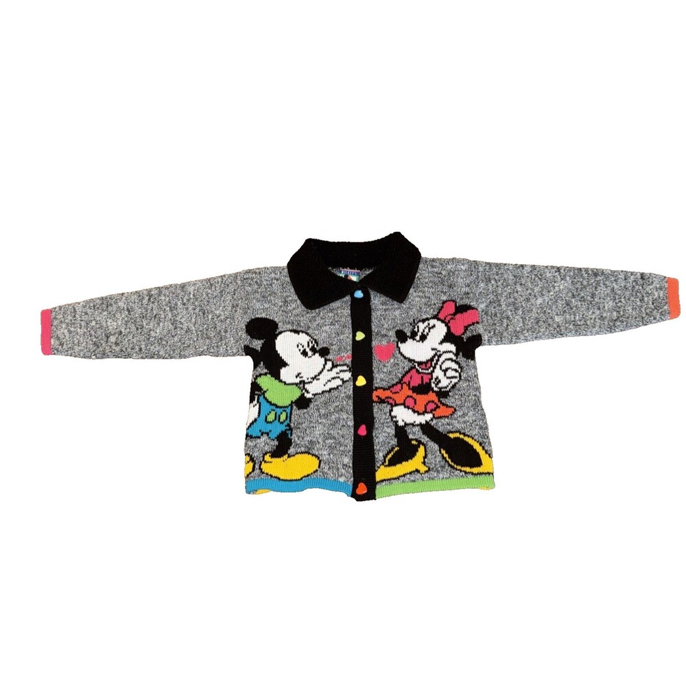Vintage Disney Mickey's Stuff Cardigan Sweater Mickey Minnie Heart Buttons USA 4